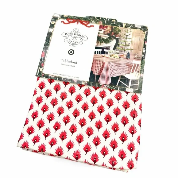 John Derian for Target 84"x60" Red Leaf-Like Print on Cream Table Cloth NWT - Picture 6 of 10